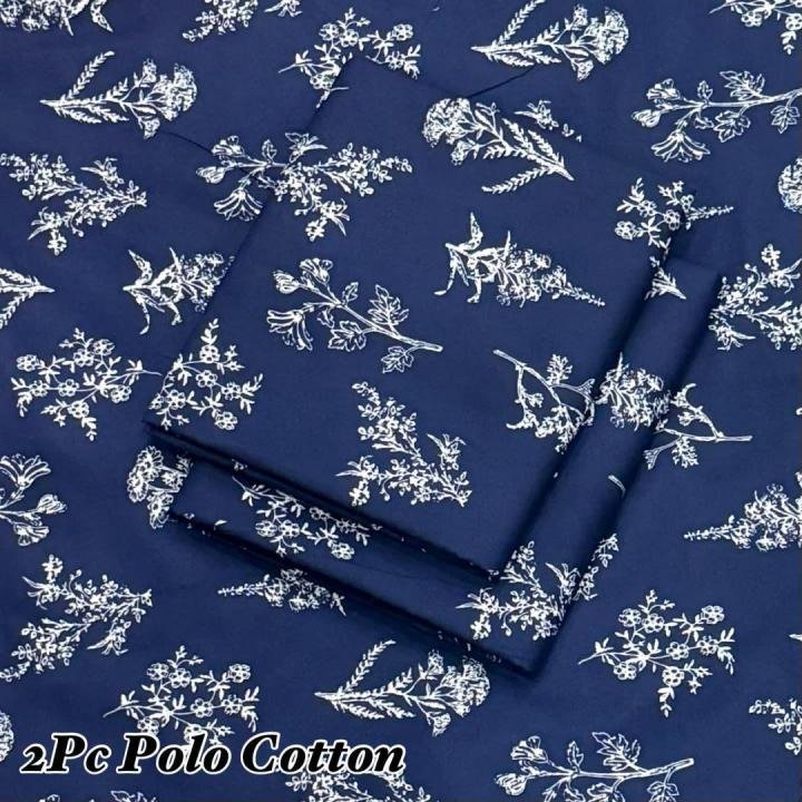 2 Pcs Women's Unstitched Printed Blue Suit Ⓜ