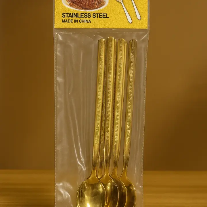 24-Piece Luxury Gold Cutlery Set – Stainless Steel Flatware with Greek Key Design | Table Spoon, Dessert Spoon, Fork & Long Ice Cream Spoon