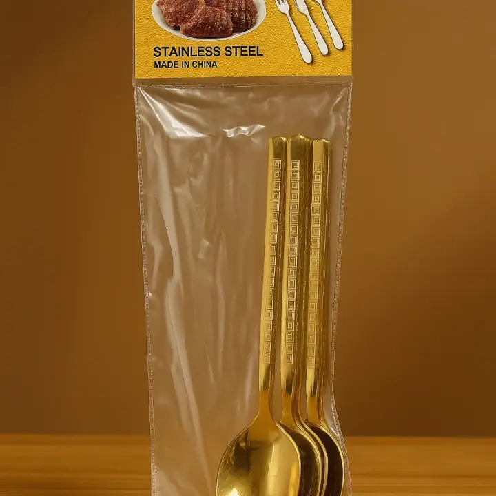 24-Piece Luxury Gold Cutlery Set – Stainless Steel Flatware with Greek Key Design | Table Spoon, Dessert Spoon, Fork & Long Ice Cream Spoon