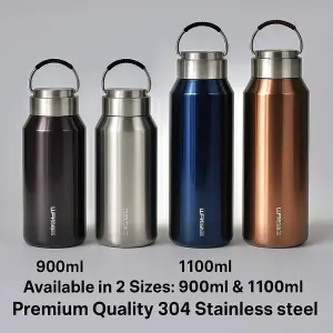 900ml & 1100ml Stainless Steel Water Bottle – Premium 304 Steel Vacuum Insulated Flask with Handle | Hot & Cold Thermos Bottle