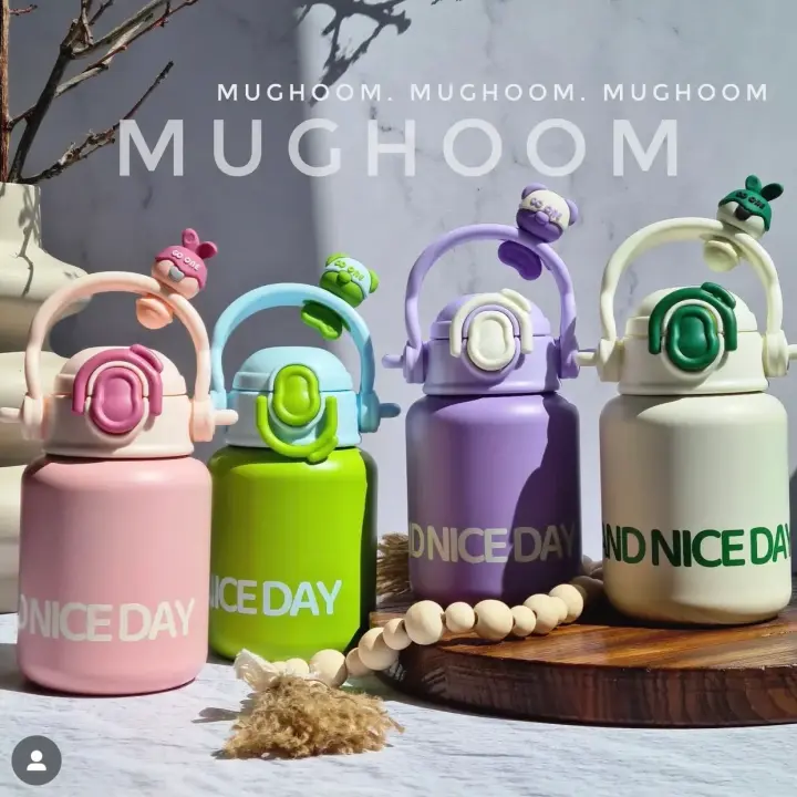 Cute 500ml Kids Water Bottle – BPA-Free Sipper with Straw, Cartoon Handle & Flip Lid | “Nice Day” Printed Design