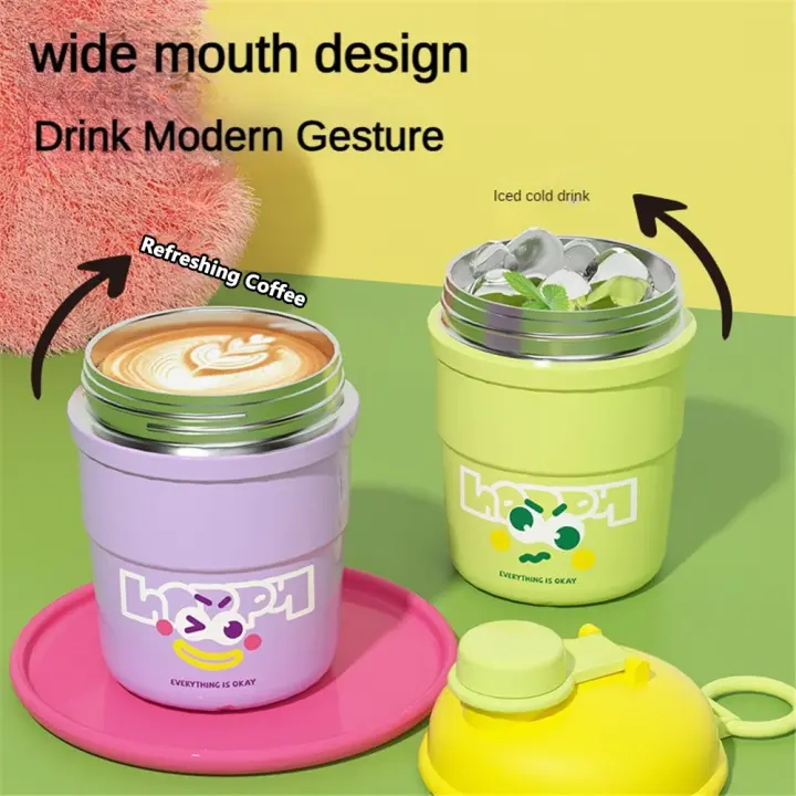 400ml Cute Candy Coffee Tea Mug – BPA-Free with Flip Lid & Straw | Kids Sipper Bottle with Fun Emoji Print
