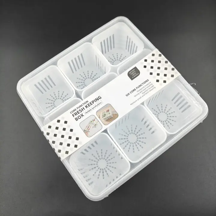 Multi-Grid Fridge Organizer Basket – 9 Compartment Food Storage Tray with Lid | Vegetable, Fruit & Freezer Container